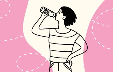 Image of cartoon women drink a bottle of water